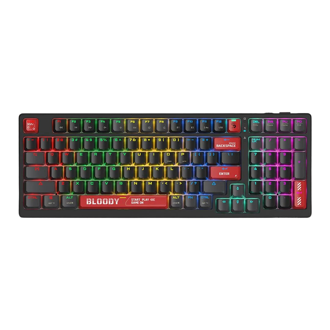 Bloody WS98 Wireless Mechanical RGB Gaming Keyboard | Bluetooth, 2.4GHz & USB-C, 98-Key 80% Compact, Red Switch MyGamingStore